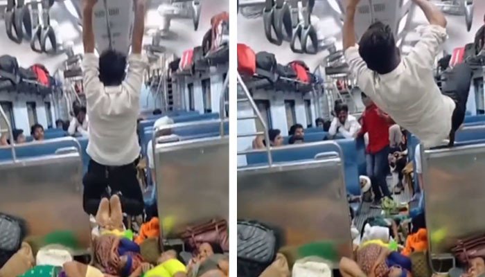 The young man becomes Spider-Man to get a seat on the train
