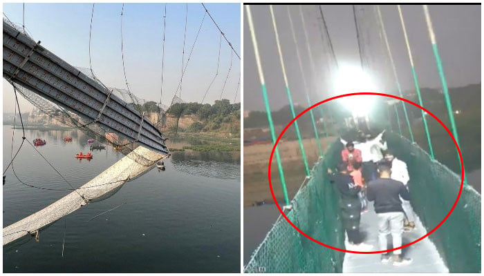CCTV footage of the collapse of a 140-year-old bridge in the Indian state of Gujarat has come to light