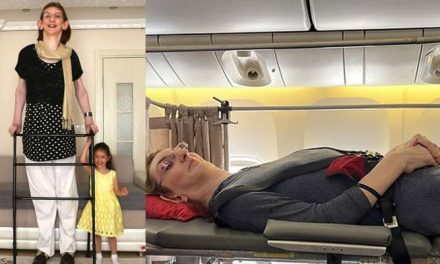 The world’s tallest woman has finally traveled by plane for the first time in her life