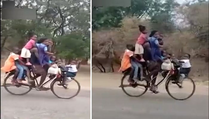 A video of a man cycling with 9 children went viral