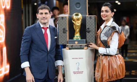 Deepika became the first Indian to unveil the trophy at the Football World Cup