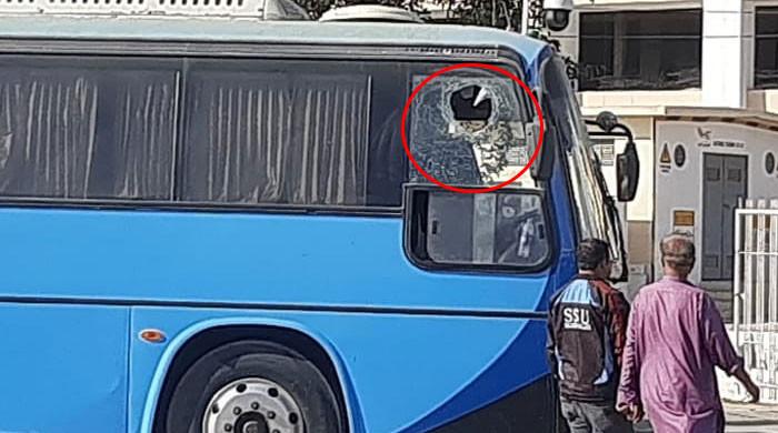 Faheem Ashraf’s powerful shot, the window glass of the monitoring bus broke