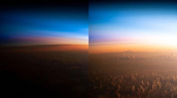 Amazing view of the sun rising in 2 opposite corners of the earth